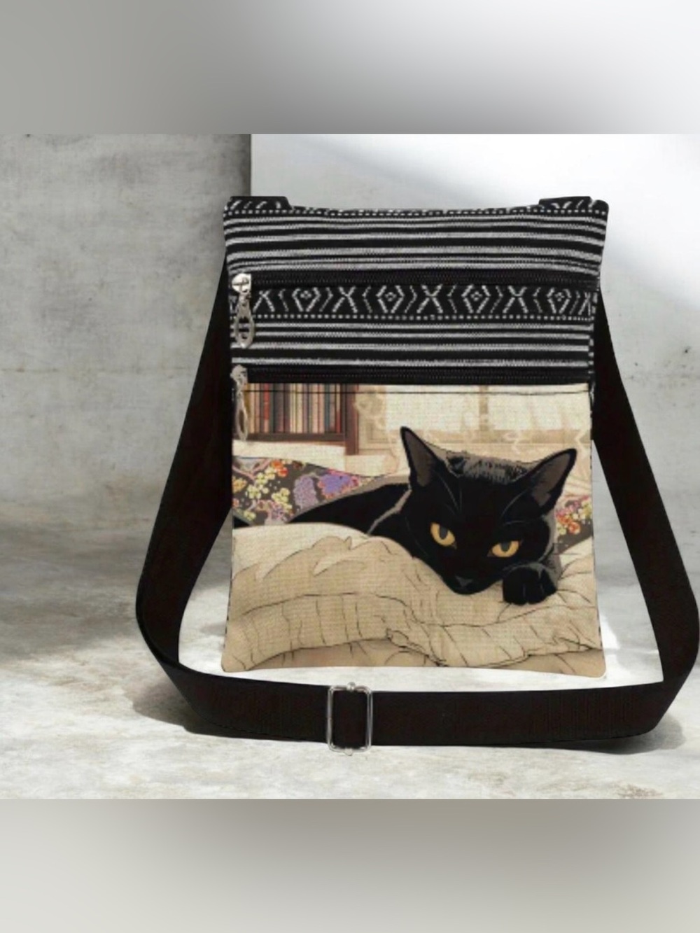 Black Cat Print Crossbody Bag
